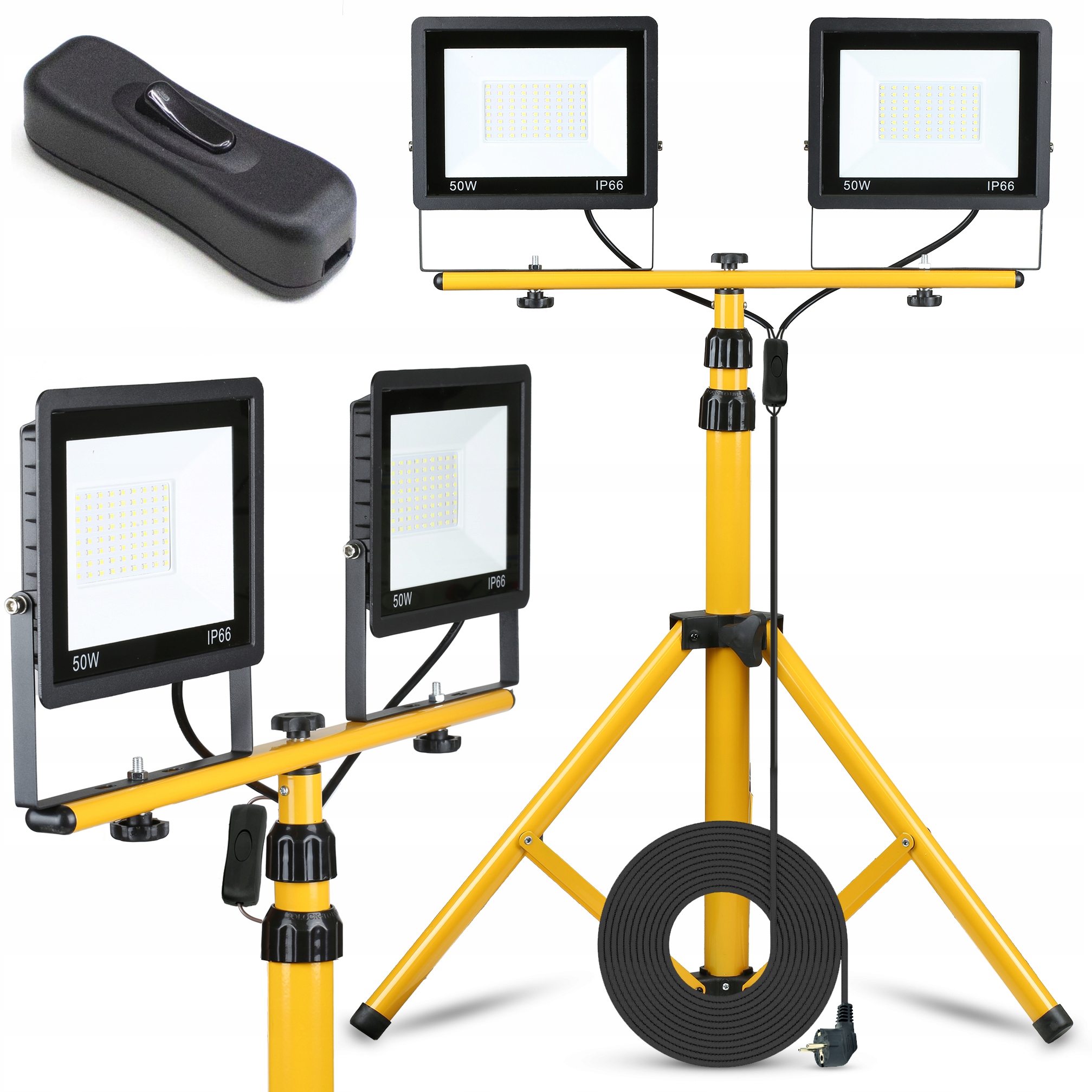 Галогенный светодиодный прожектор 2x 50 Вт + штатив + кабель 3 м