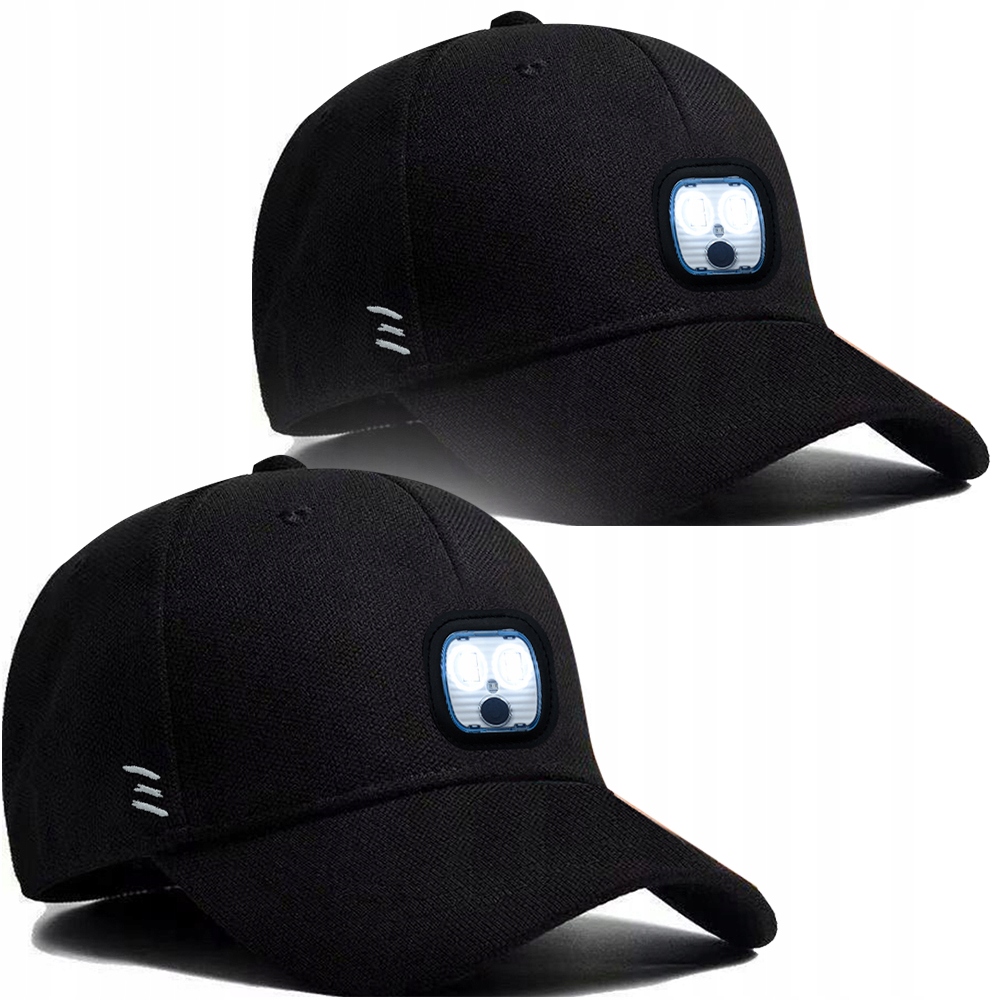 Zestaw 2x Czapka Z Daszkiem Z Latarką Lampką Led Akumulator Usb Do Biegania