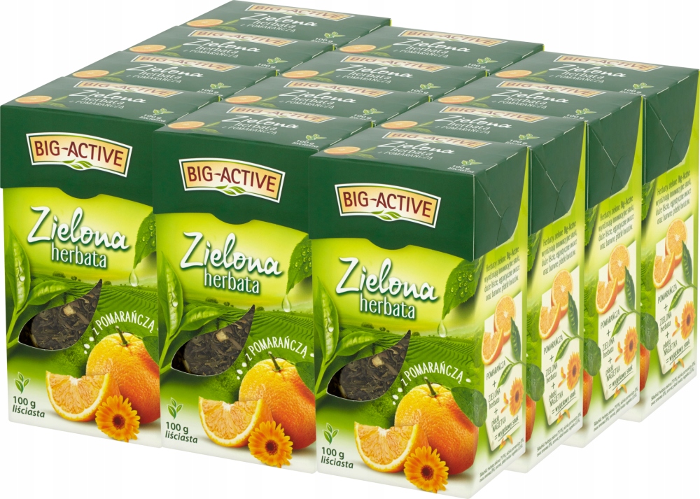 Big Active Herbata Zielona z pomarańczą Liściasta 100G x12