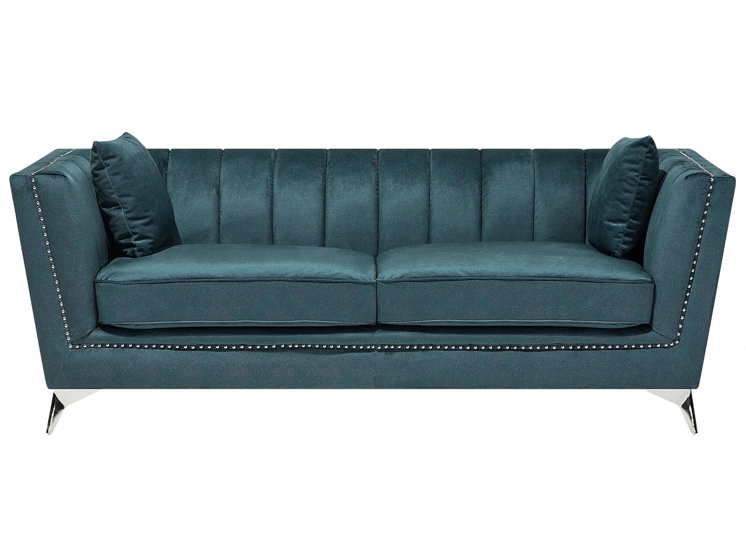 Sofa 3-osobowa welurowa aksamitna lazurowa