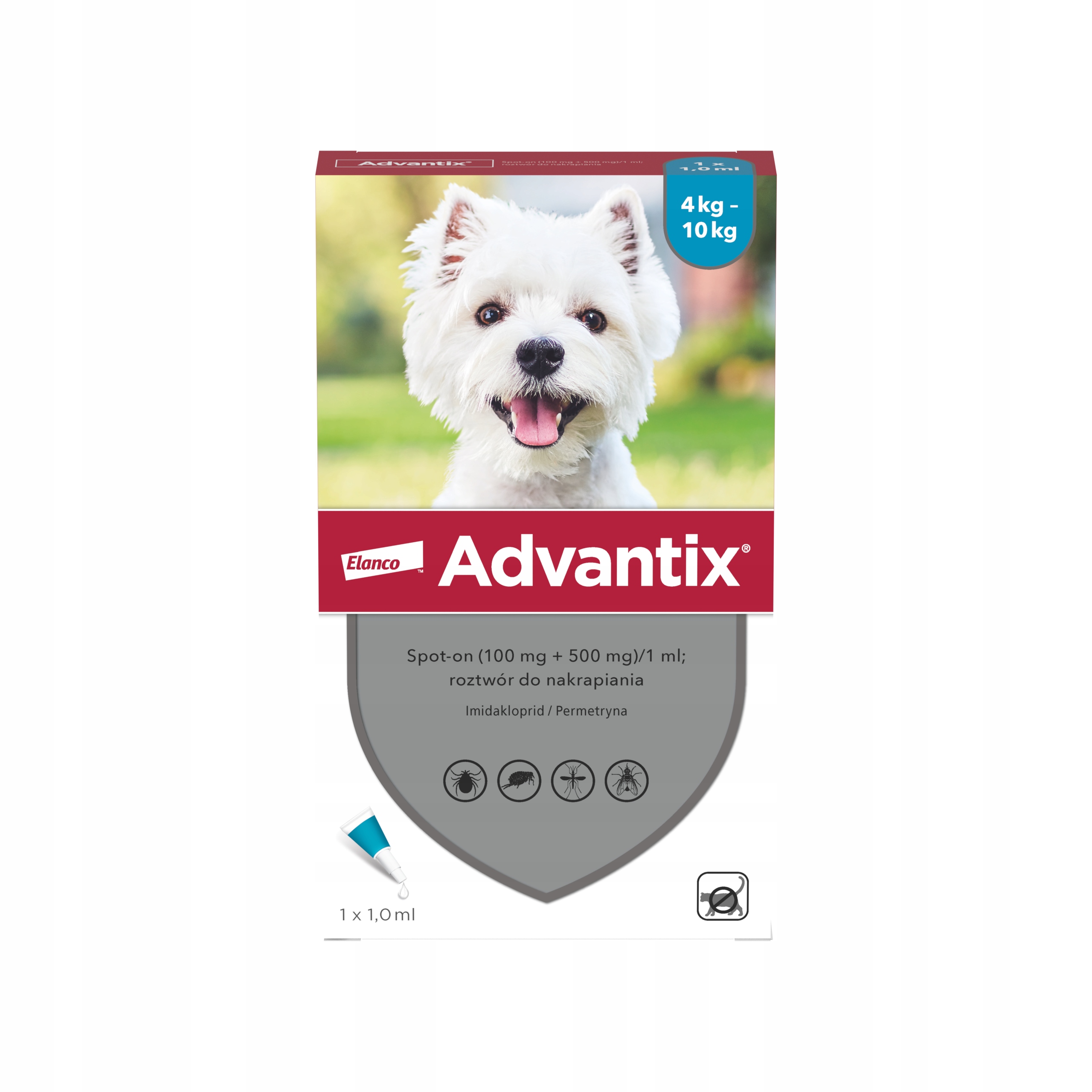 Advantix Spot On na kleszcze pchły przeciw pasożytom 4x1ml psy 4 -10kg