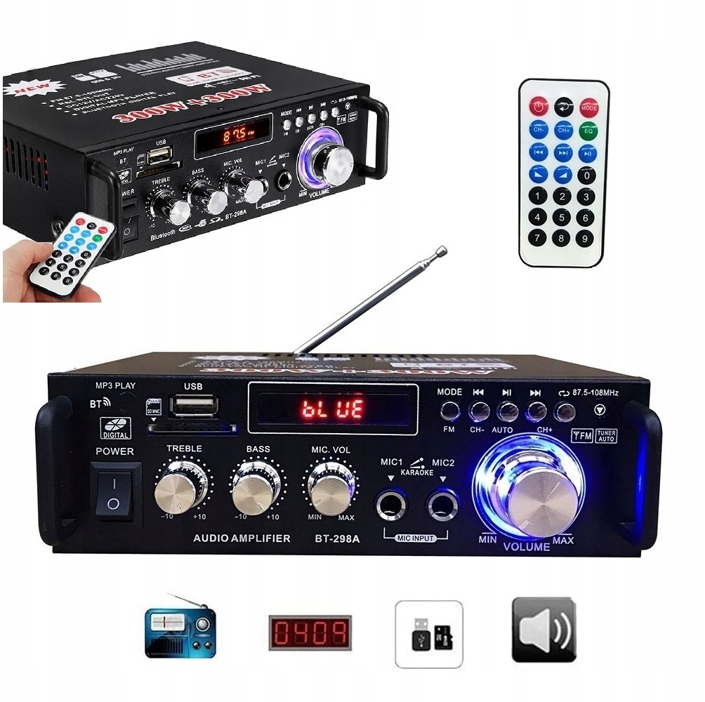 Bluetooth Zesilovač Stereo 2x300W Usb