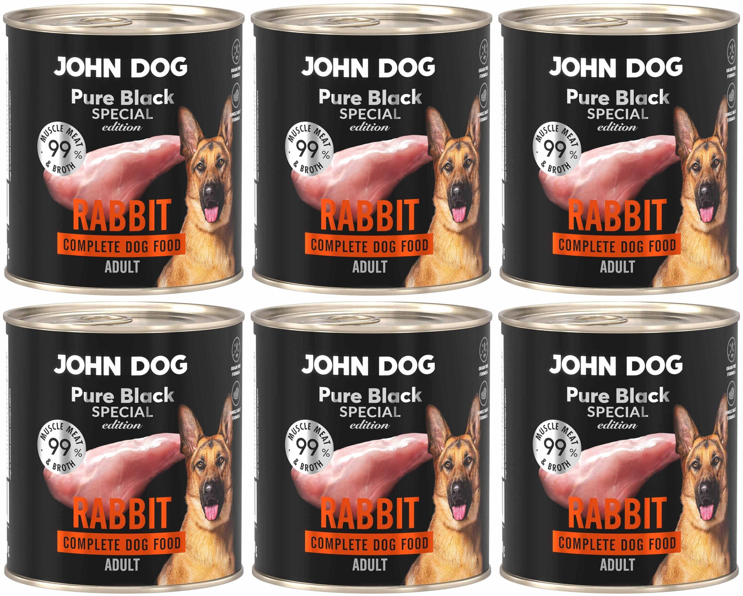 Levně John Dog Pure Black Special Edition Králík 6 x 800 g