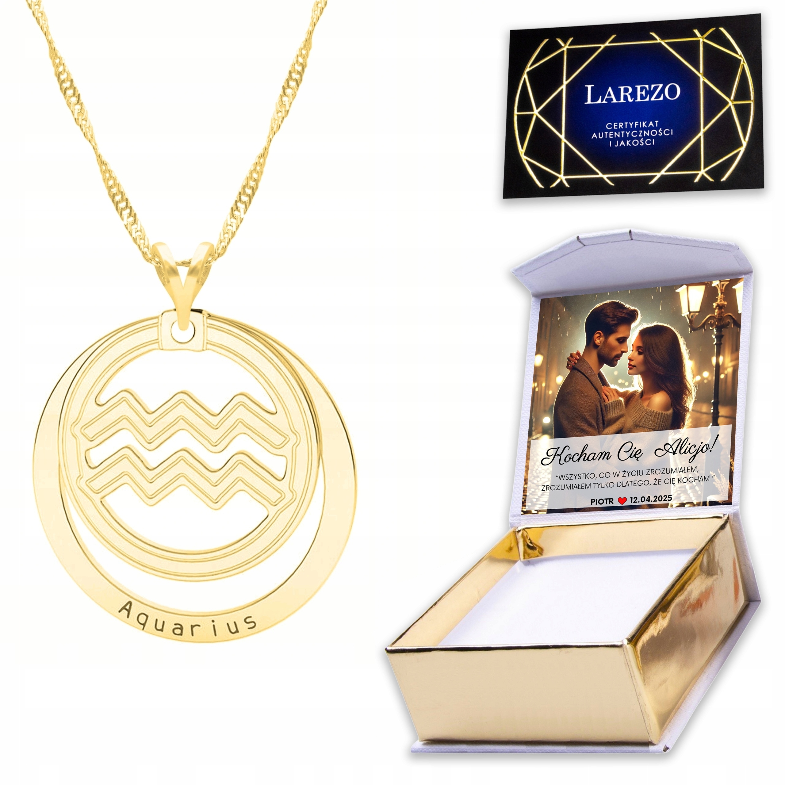 Zlatý náhrdelník 925 se znamením zvěrokruhu Vodnář Potisk