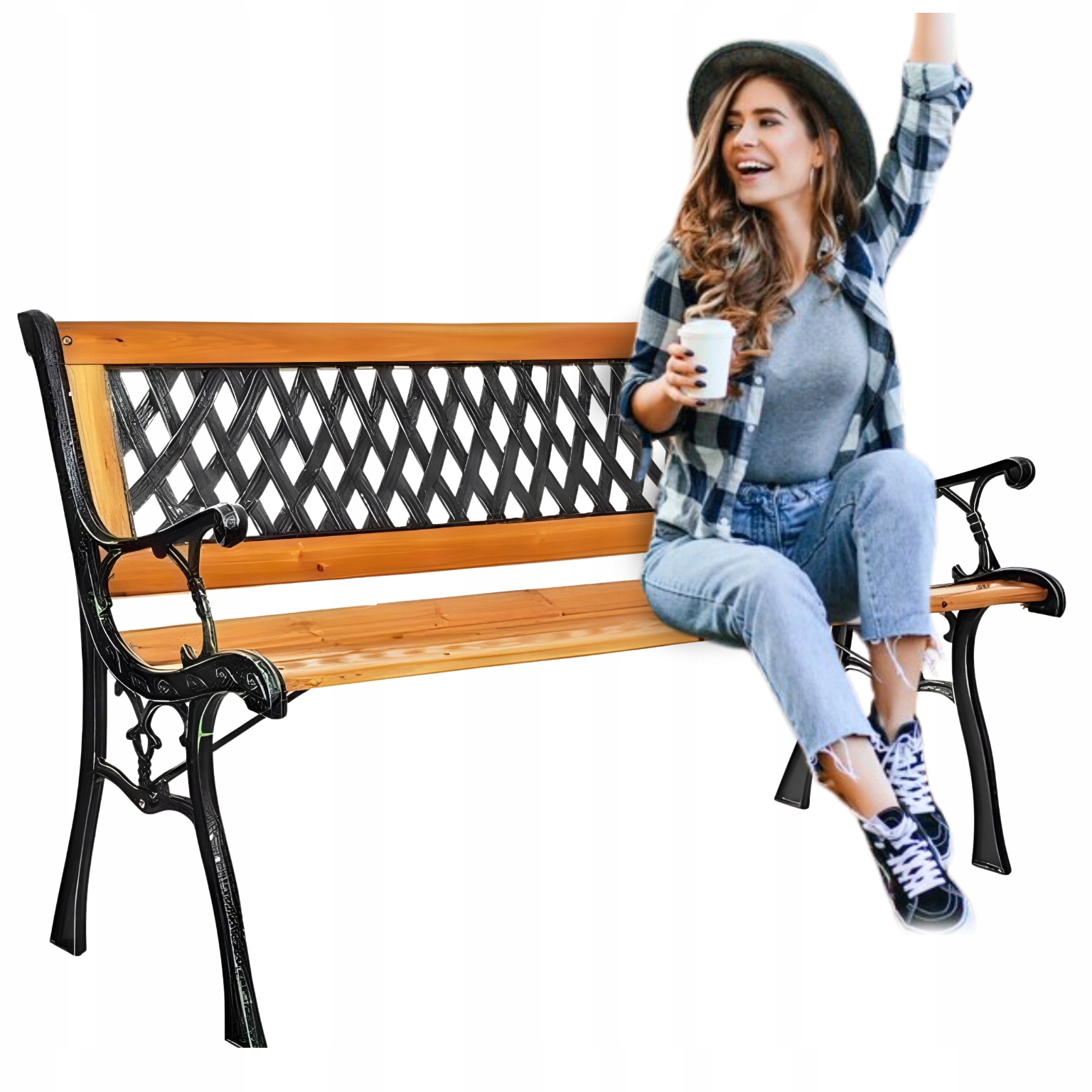 Ławka ogrodowa drewniana metalowa ławeczka parkowa cmentarna oparciem duża