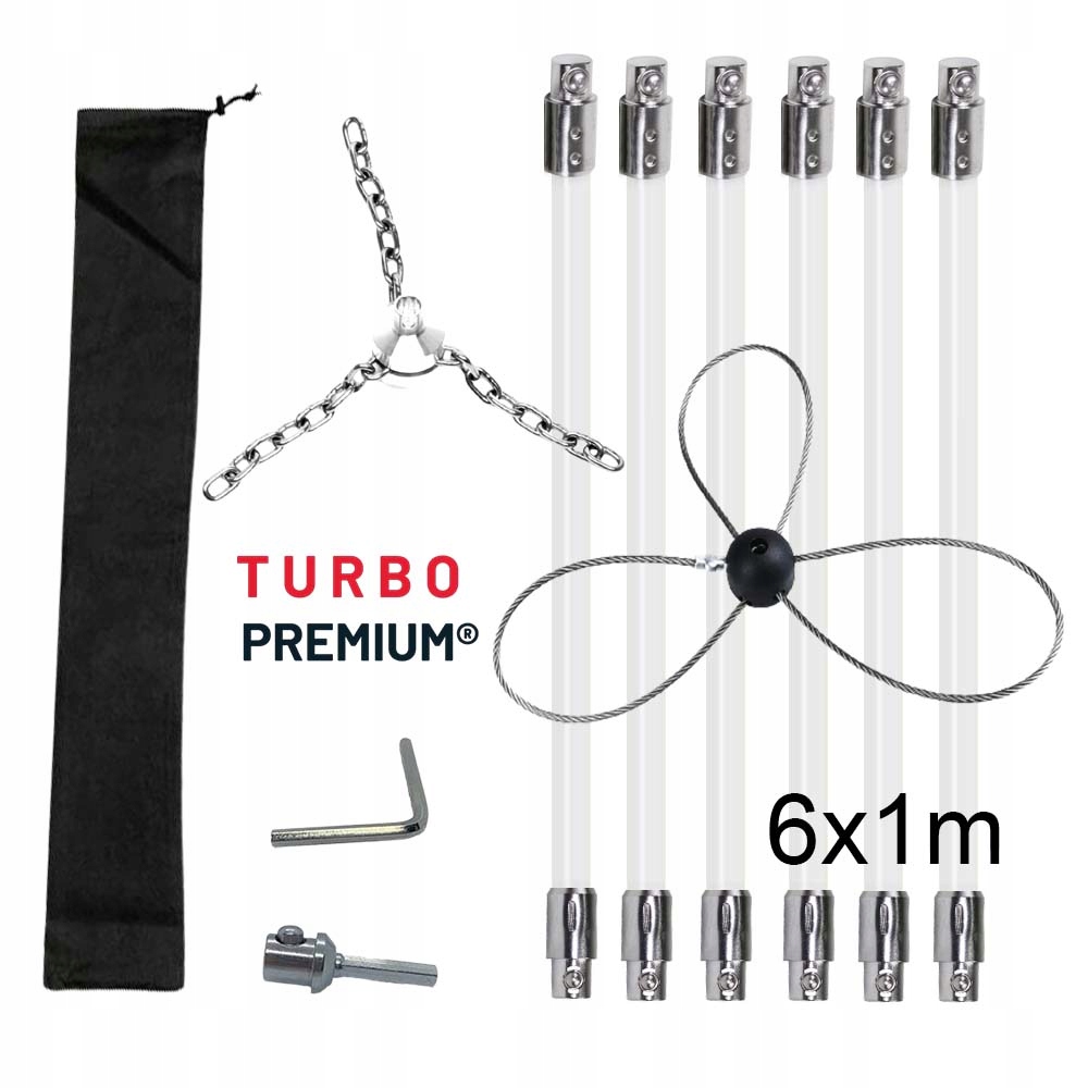 Rotačný čistič komína s reťazovou hlavou a lankom Turbo Premium – 6M