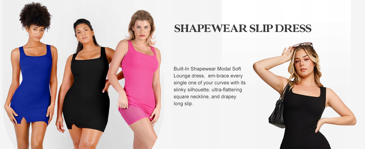 Shaper Dress Built in Shapewear Bra Mini Slit Bodycon Dress 8 in 1