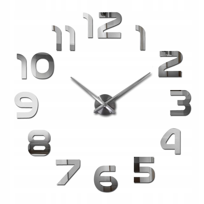 Zegar przyklejany lustrzany srebrny nowoczesny DIY