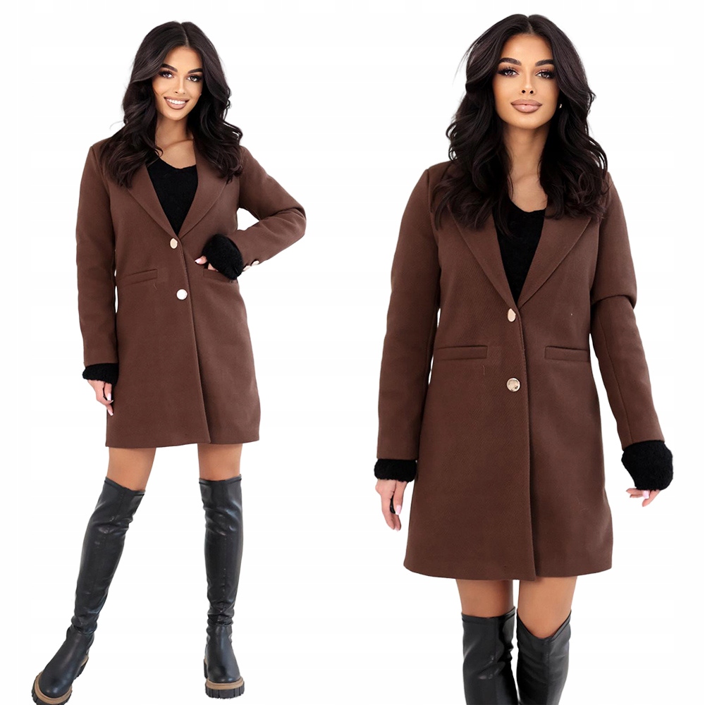 Hnědý dámský kabát Edoti, elegantní a pohodlný, velikost S, CLR042