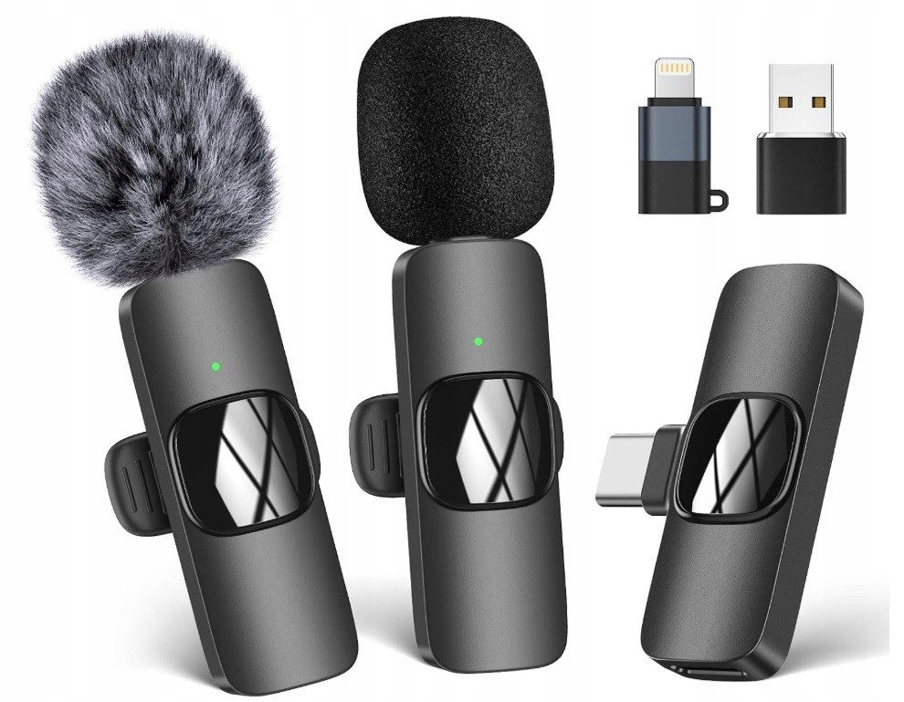Zestaw 2 Bezprzewodowych Mikrofonów Krawatowych Usb-c Lightning Usb