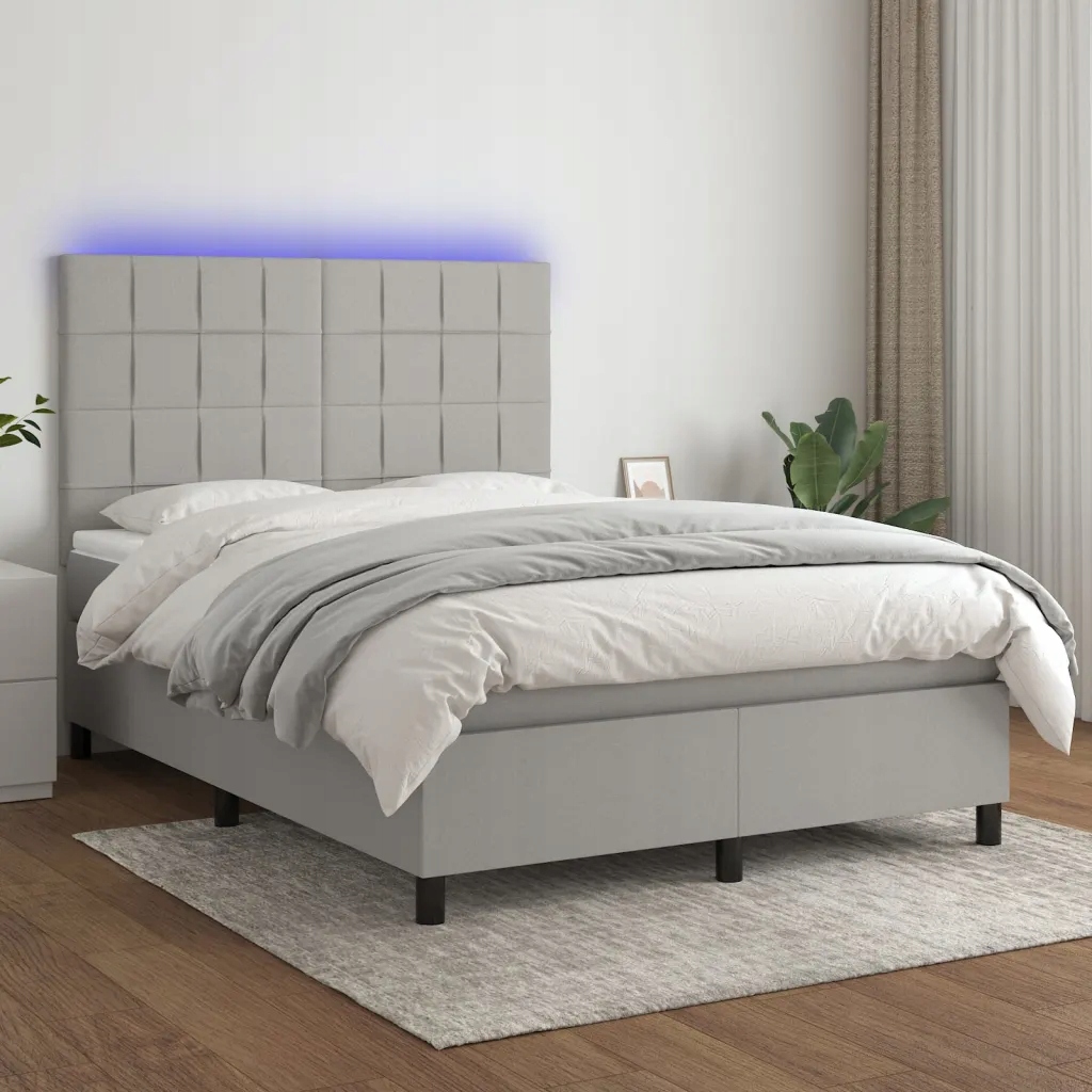 Box spring postel s matrací a Led světle šedá 140x200 cm textil Šedá 313487