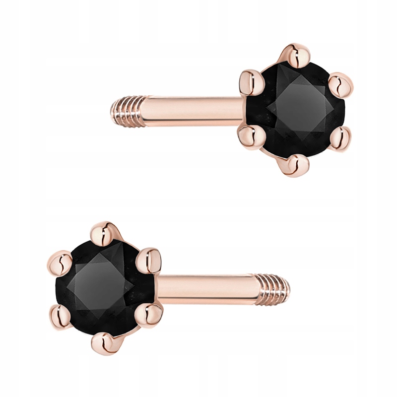 Klasické Zlaté Náušnice pr. 585 s černými brilianty 0,08 ct Štyft 14k