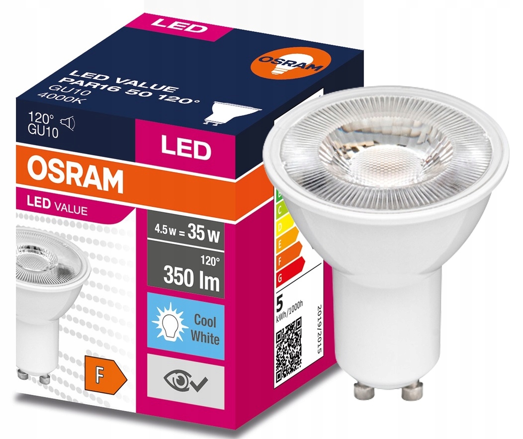 

Osram reflektor Value Led 4.5W=35W 4000K GU10 120°