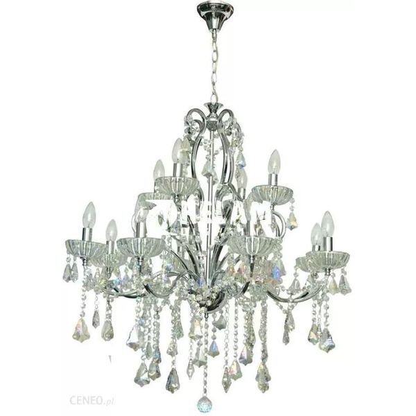 Palácový ozdobný lustr nad stůl s visícími krystaly, skleněné svícny