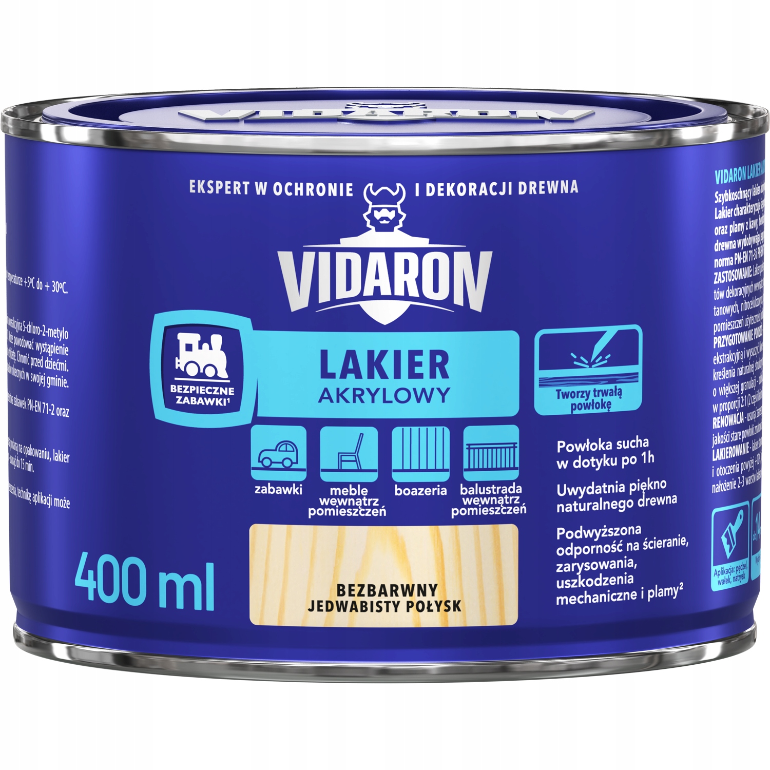 Vidaron Lakier akrylowy BEZBARWNY POŁYSK 0,4L wodny szybkoschnący boazerii