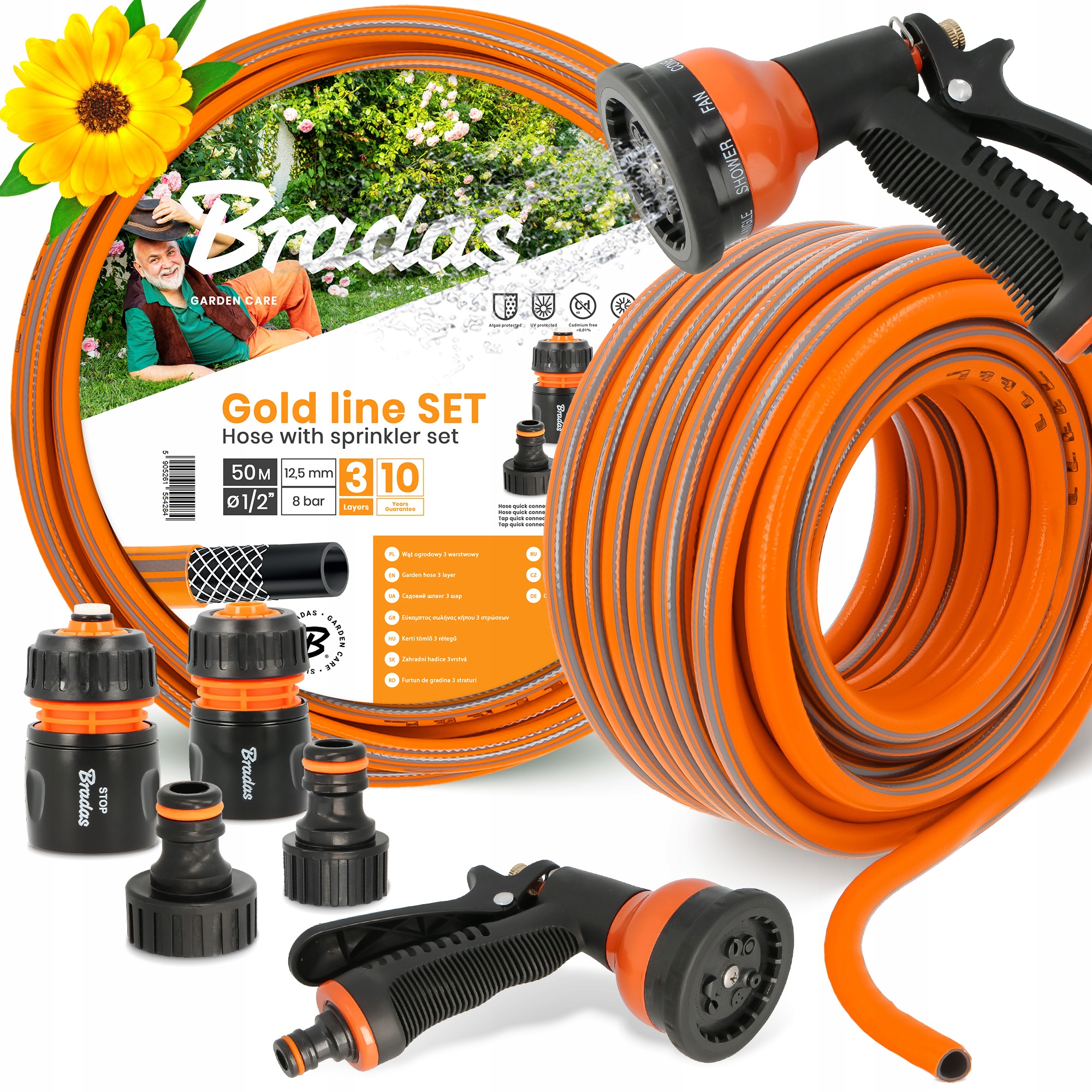 Záhradná Hadica 1/2 Vody Zvinovací Pružný 50 m Šlauf Zalievanie 3-VRSTVOVÝ Yo