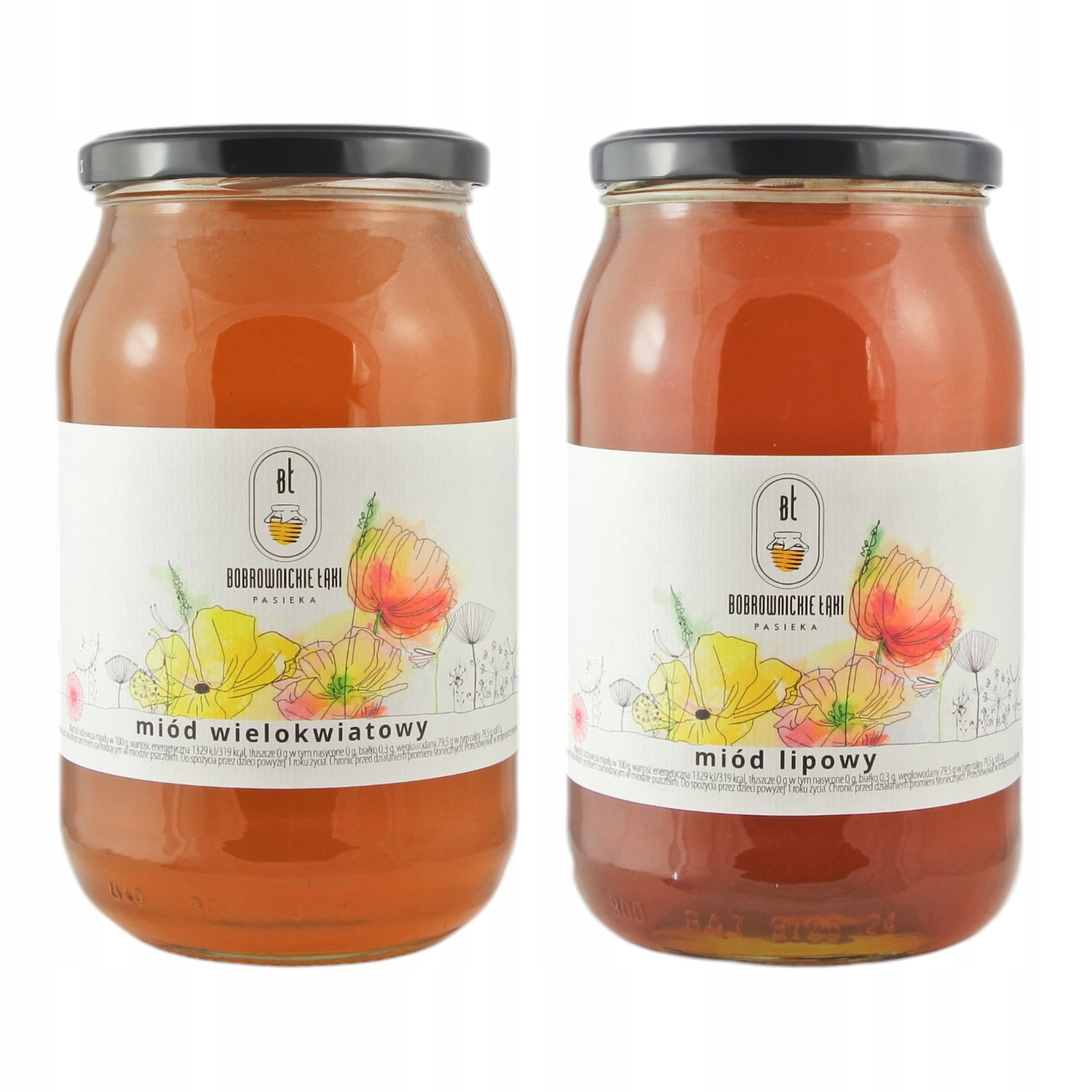 Zestaw 2 Miody Polskie 1,2 kg Lipowy Wielokwiatowy Bobrownickie Łąki