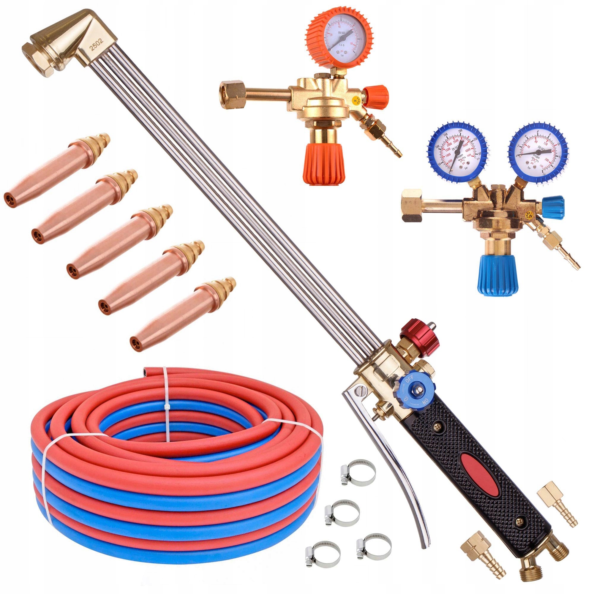 Hořák 50 cm sada pro ohřívání řezu propan kyslík hadice 5 m reduktory 5 trysek