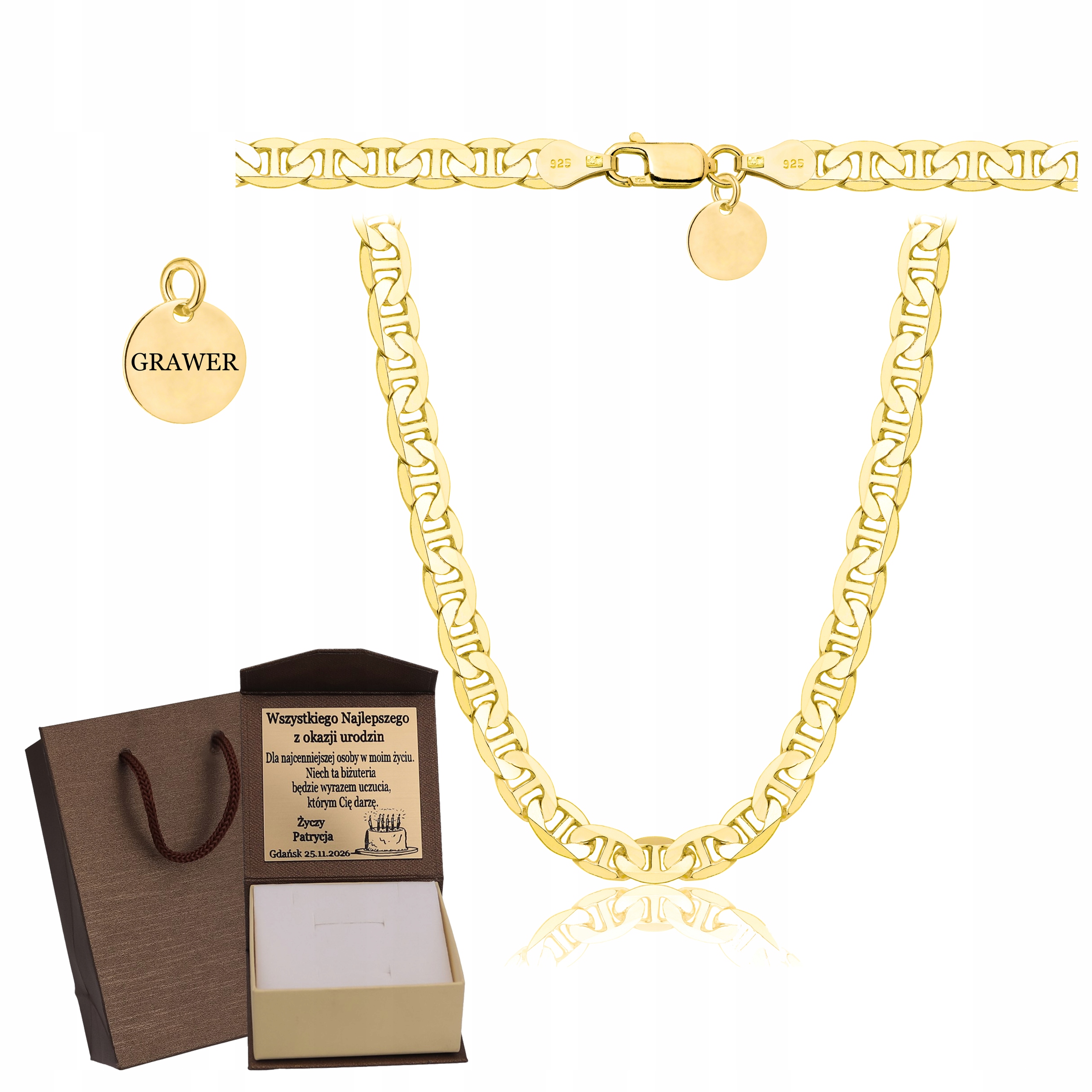 Zlatý Plný Řetízek Pánský Gucci Ryzost 925 585 Pevný Gravírování Bonus