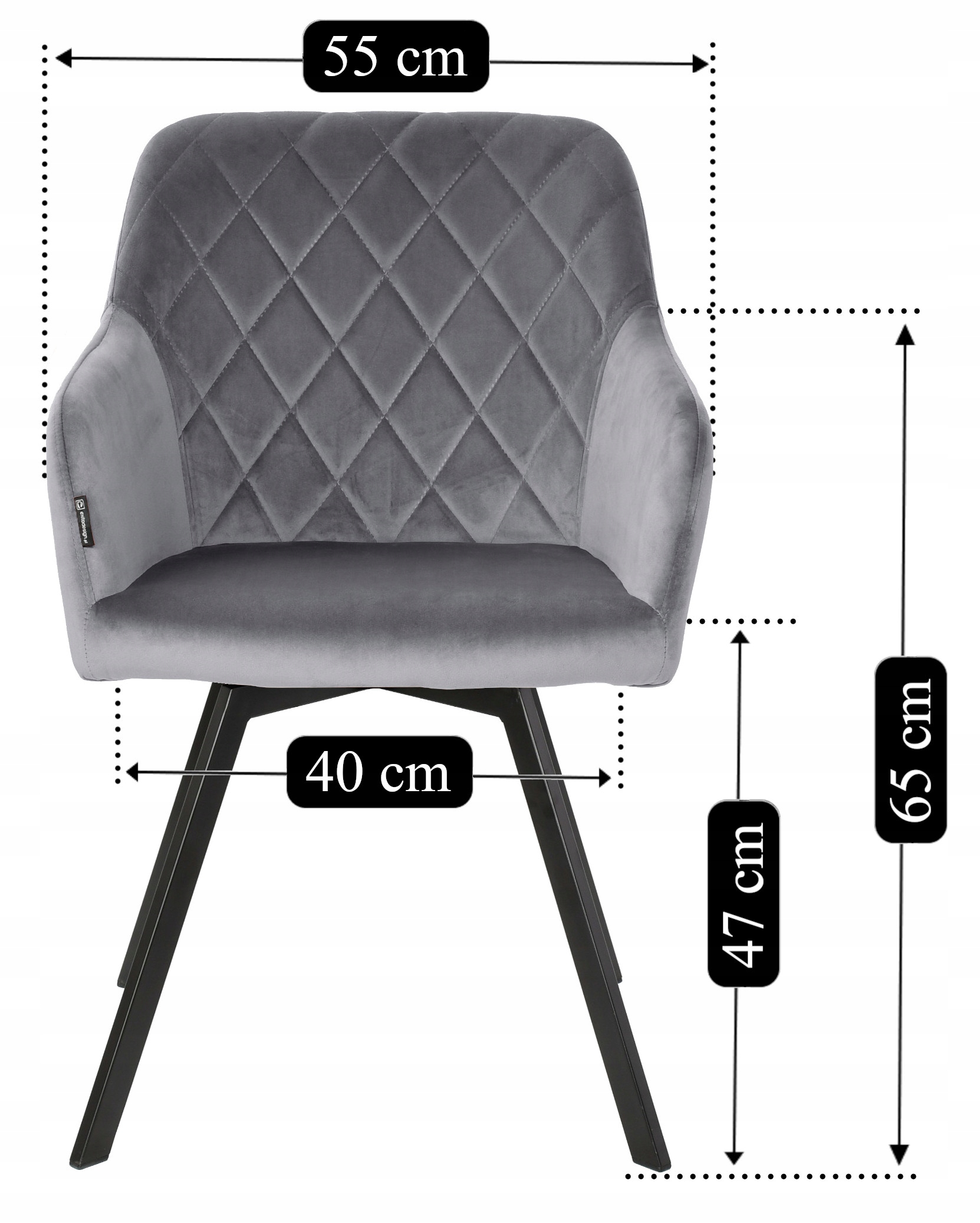 Krzesło obrotowe tapicerowane welurowe salon jadalnia PANKO velvet szare Głębokość mebla 64 cm