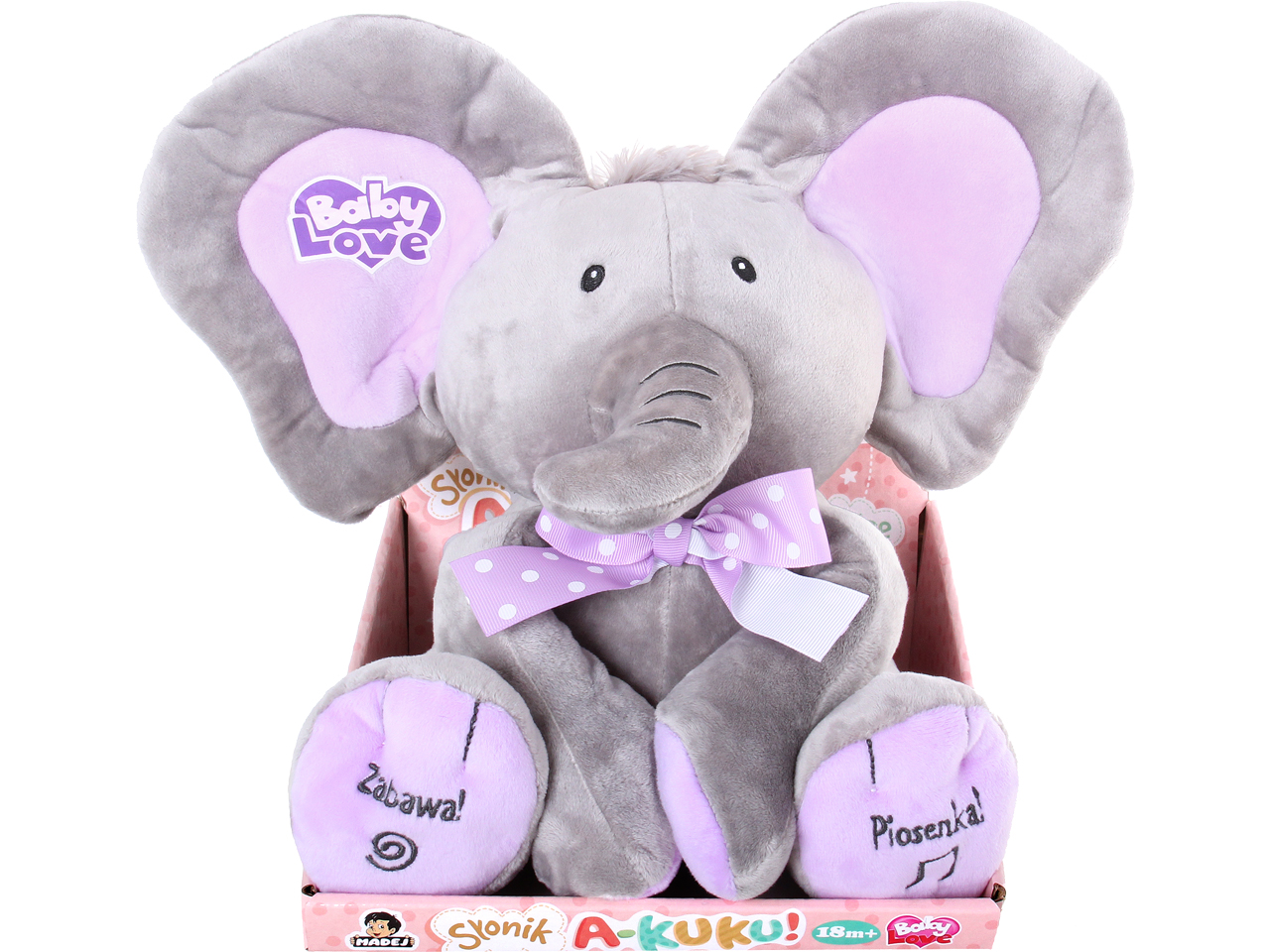 INTERAKTYWNY Słonik AKUKU Maskotka Słoń MÓWI Śpiewa PL A KUKU Rusza USZAMI Marka Madej