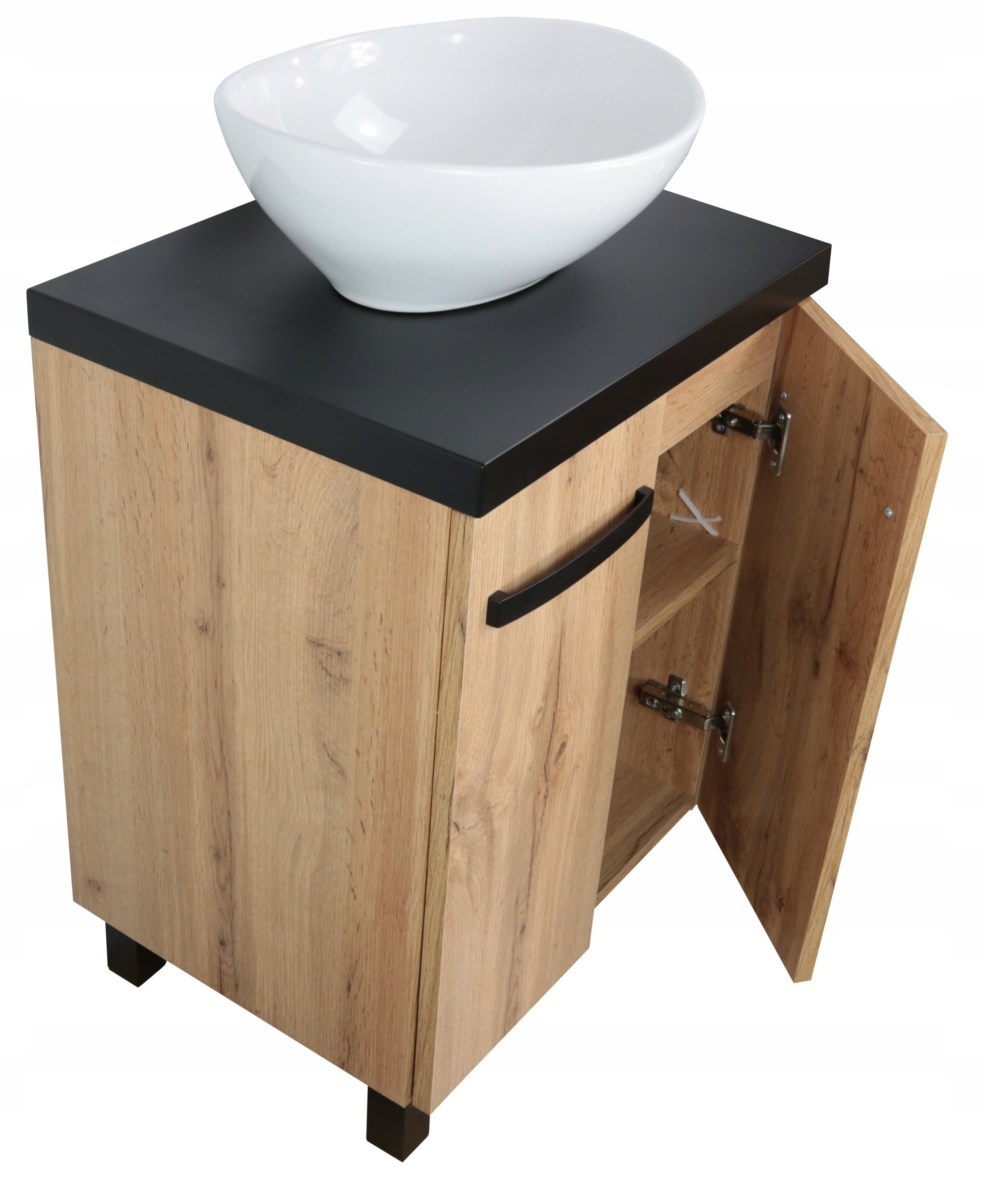 

Stojąca Szafka Pod Umywalkę Dąb 50 CM |blat Czarny