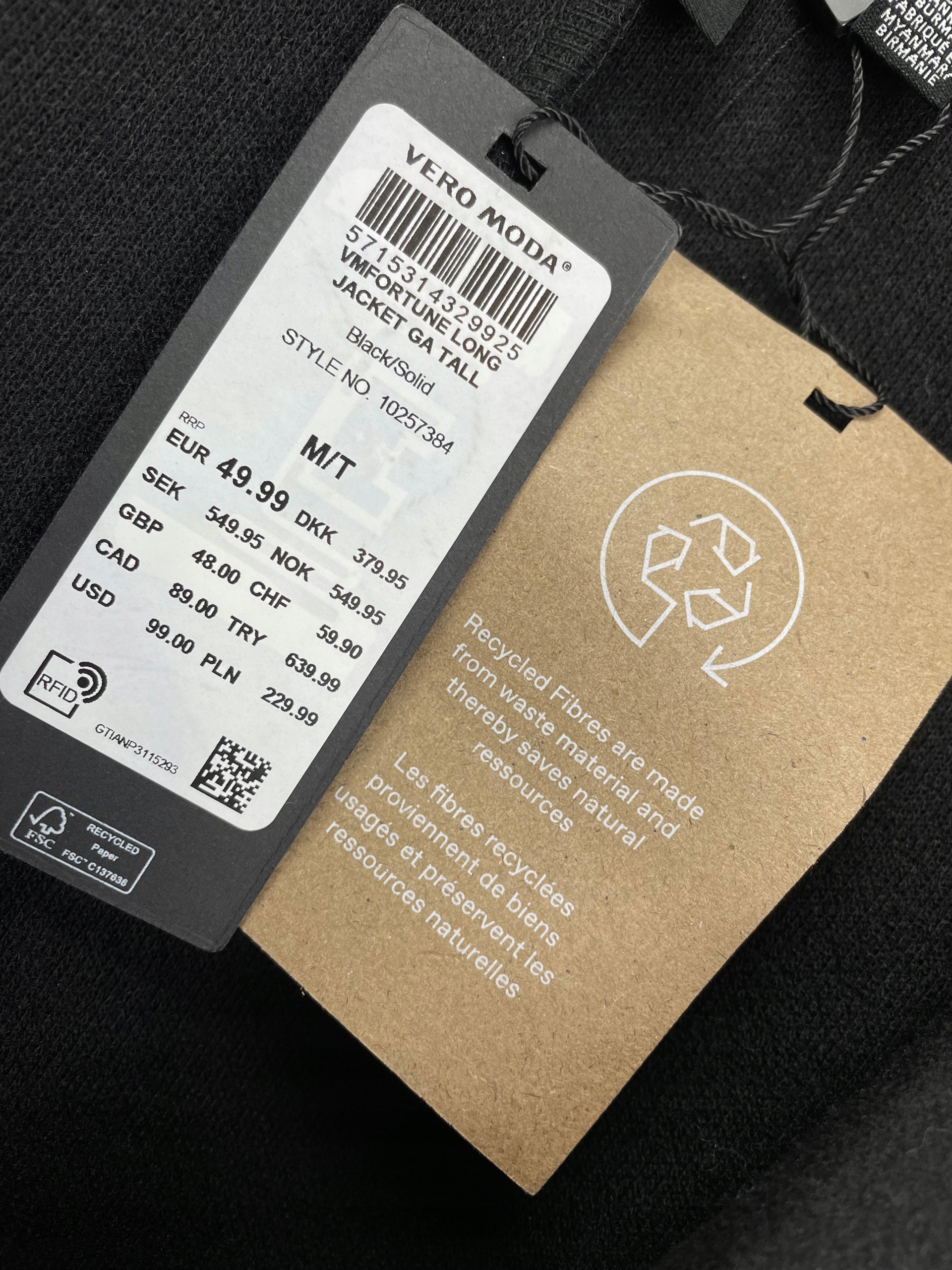 Płaszcz damski VERO MODA VMFORTUNE LONG r. M TALL Linia tall (dla wysokich)