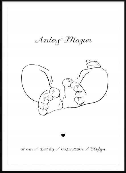 OBRAZ PLAKAT METRYCZKA DZIECKA PERSONALIZOWANY A3 30,00 x 40,00 cm