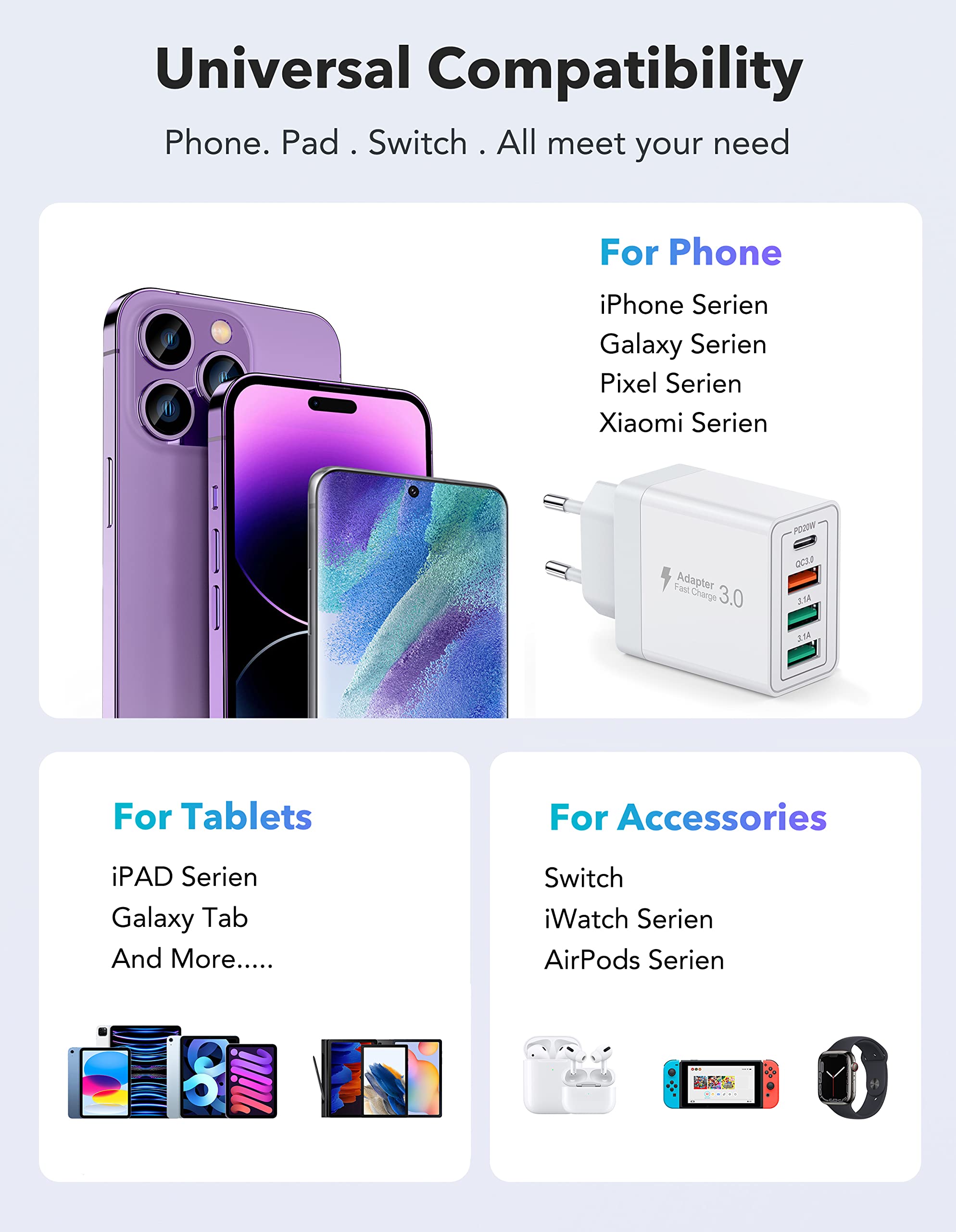 USB C Anykon 40W 4 Porty USB Do iPhone iPad Android — miniatura 4