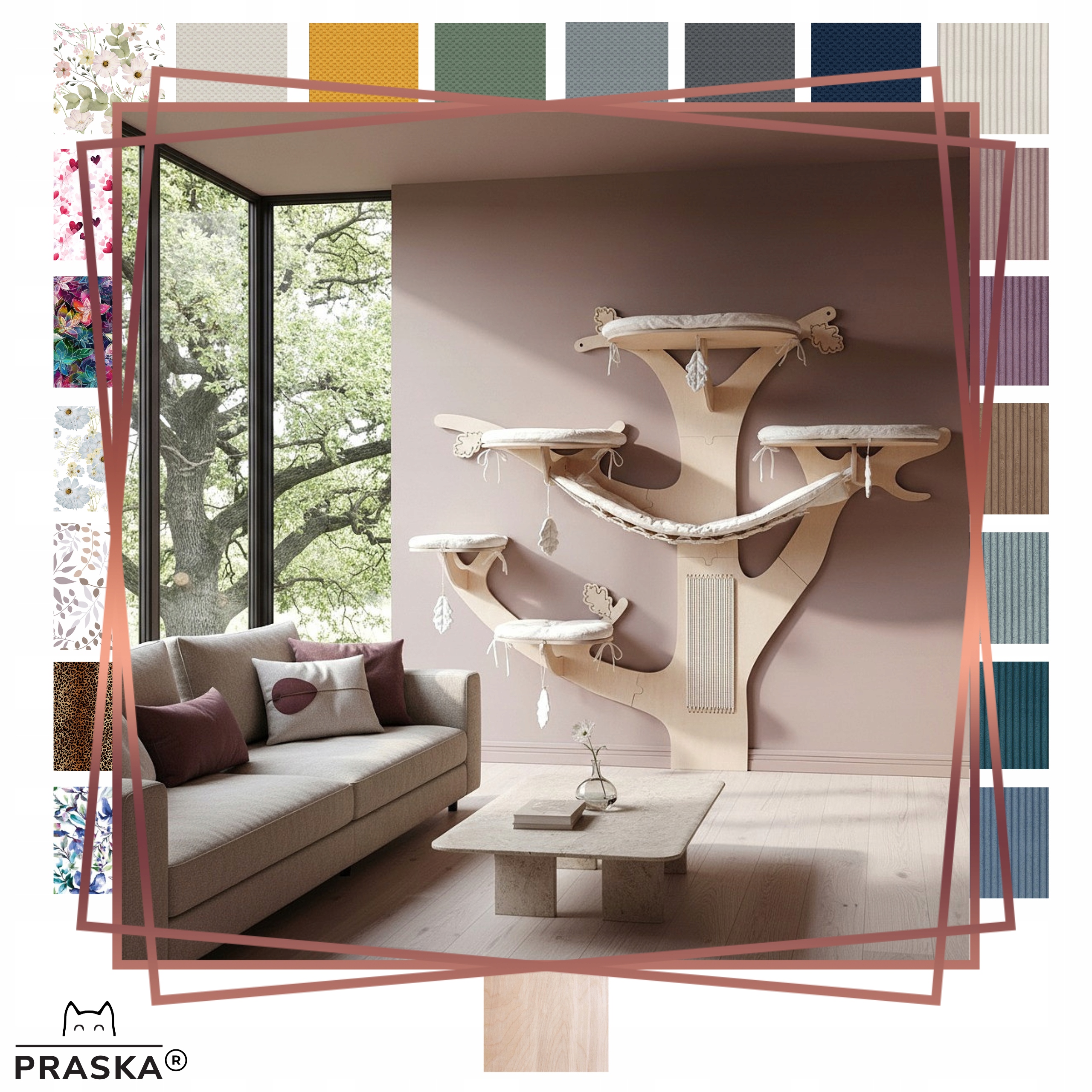 Praska Škrabadlo pro kočky na zeď Stromek Dub 200x245x53cm z Polska Natural