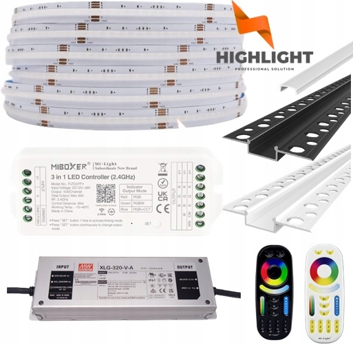 20m Sada Fasáda Led pásik Cob RGBW-16w/24V Profil GK6-3 Mliečne tienidlo