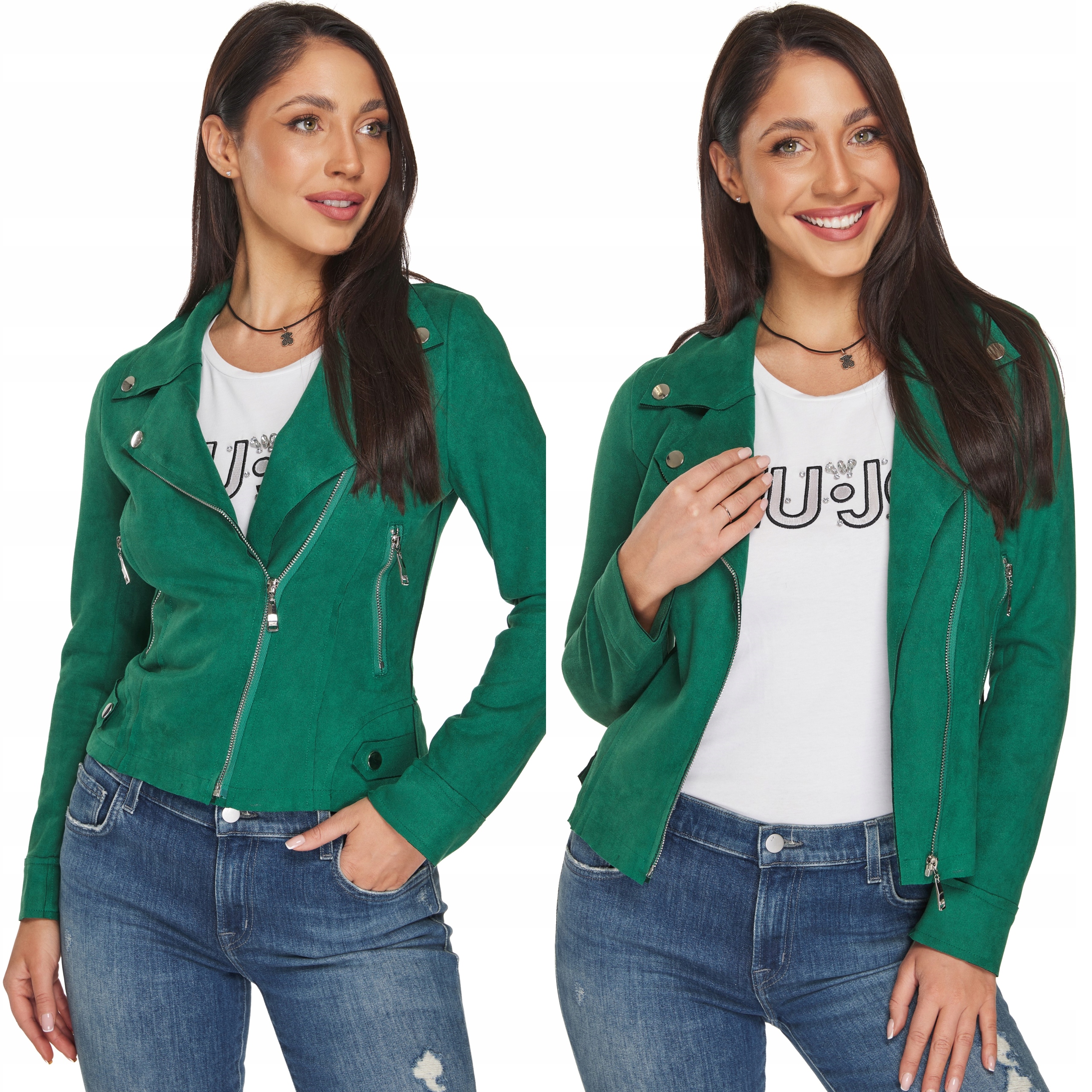 Kurtka Damska Ramoneska zamszowa zamsz ekologiczny zieleń zielona rozmiar L