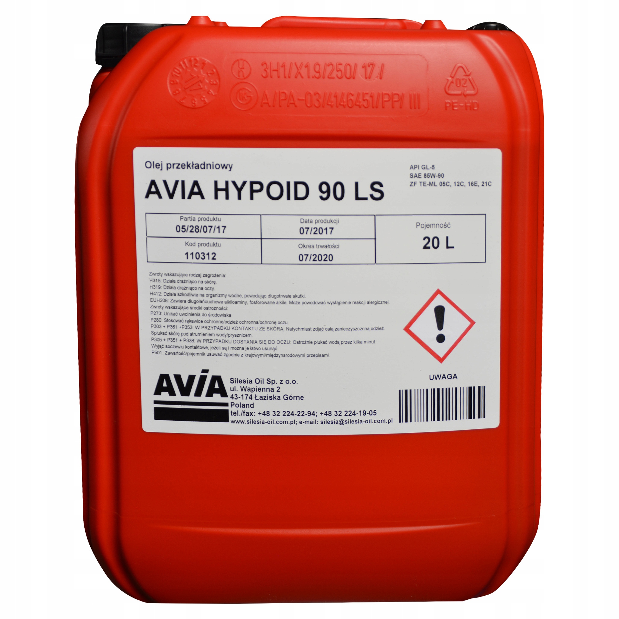 Olej Przekładniowy Avia Hypoid 85W90 Ls 20L