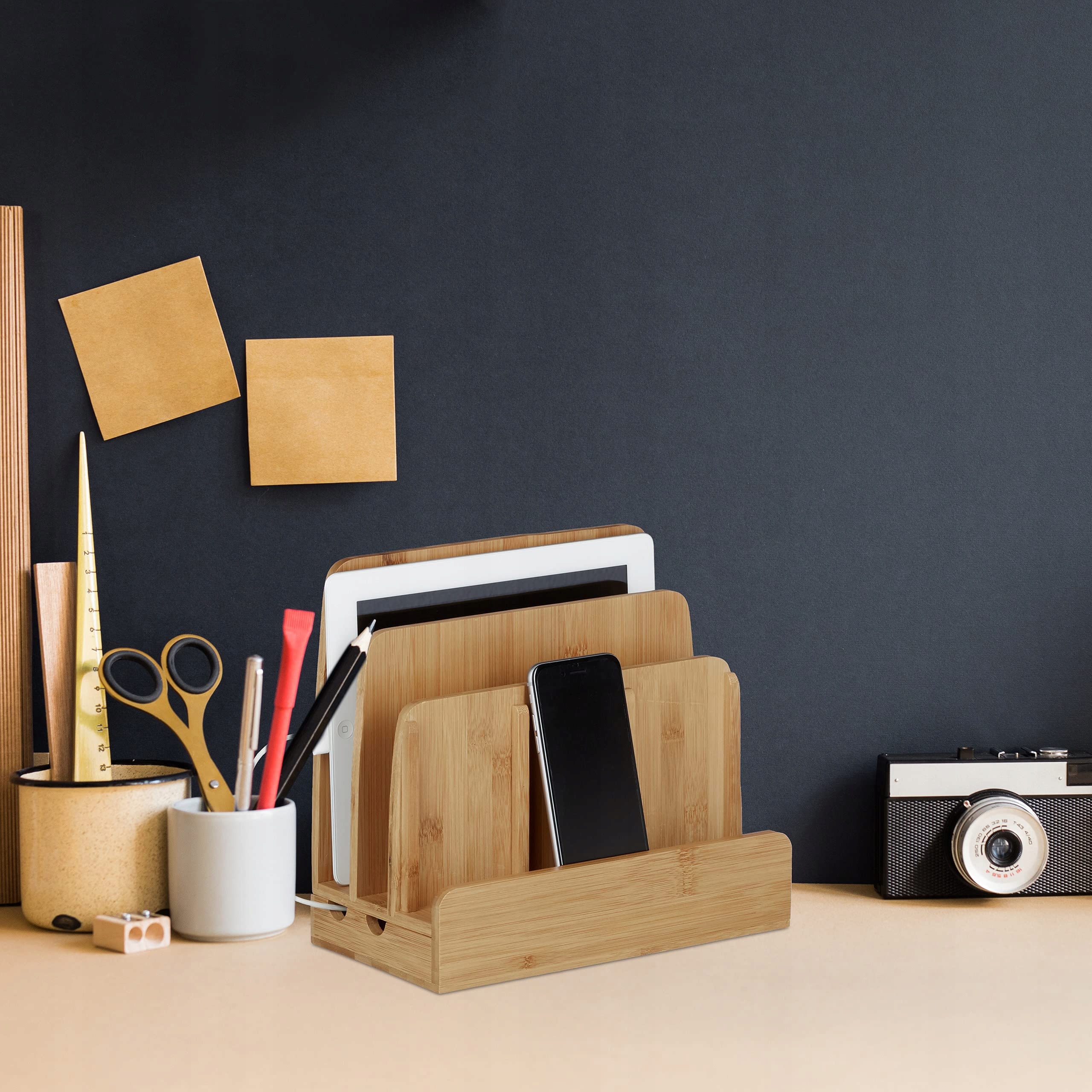 RELAXDAYS Stacja Ładowania Bambusowa Organizer Na Smartfony Tablety — miniatura 5