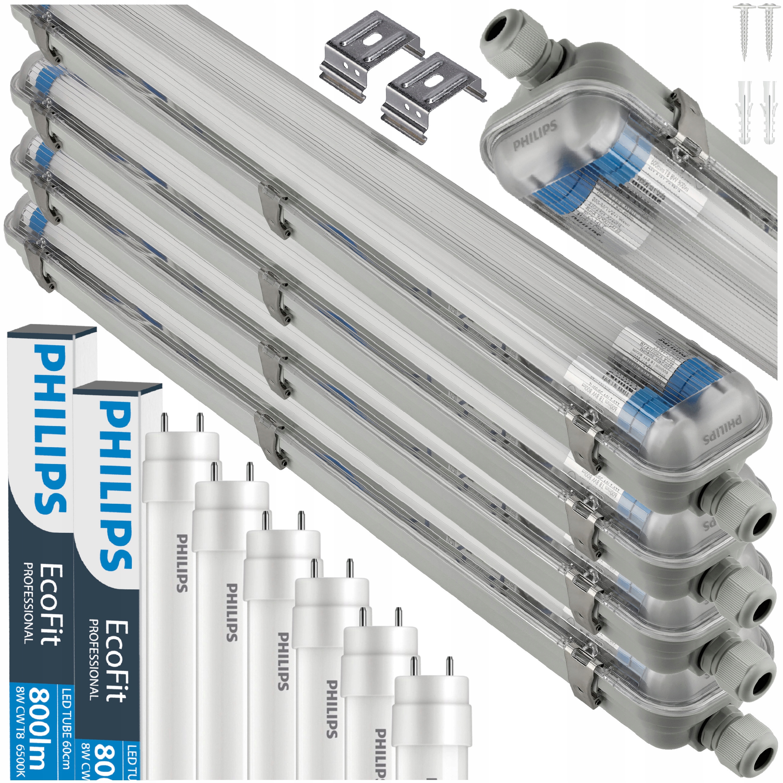 Philips Hermetické svietidlo 60 cm 4x Lampa 8x Led žiarivky 6500K Garážové