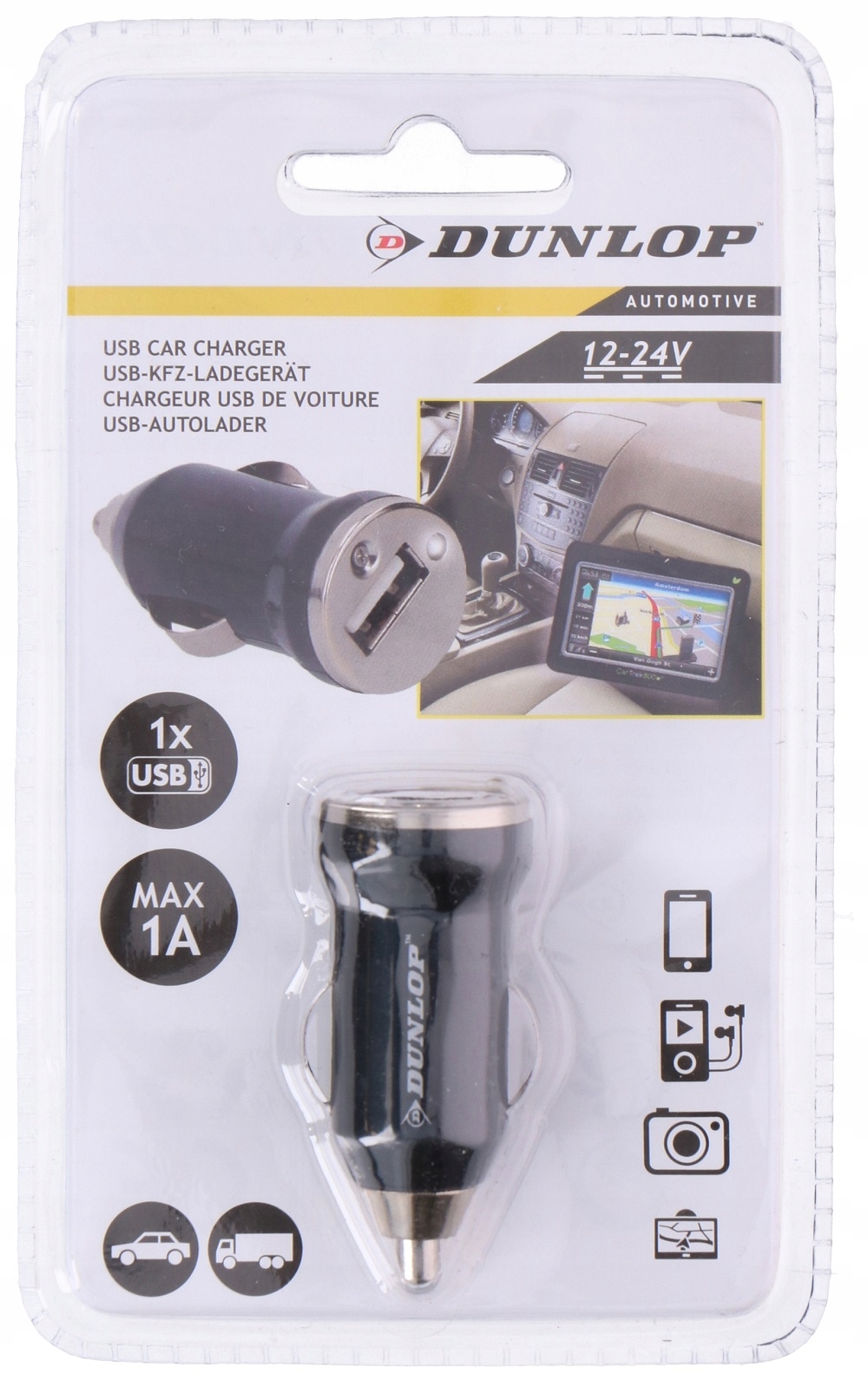 

Dunlop Ładowarka Samochodowa z Usb 12/24V 1A