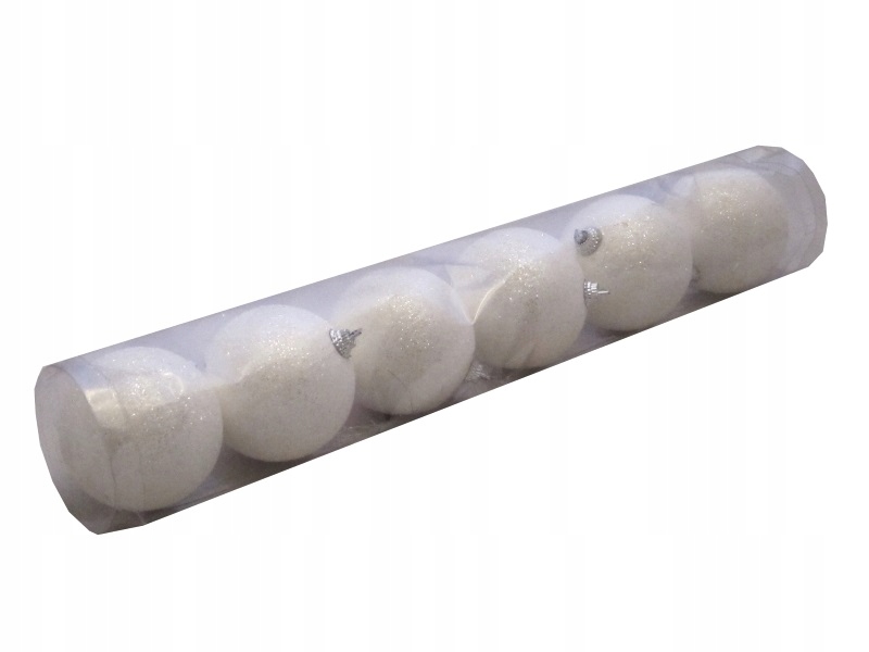 

Bombki nietłukące Białe brokat 6,5cm. Tuba 6szt