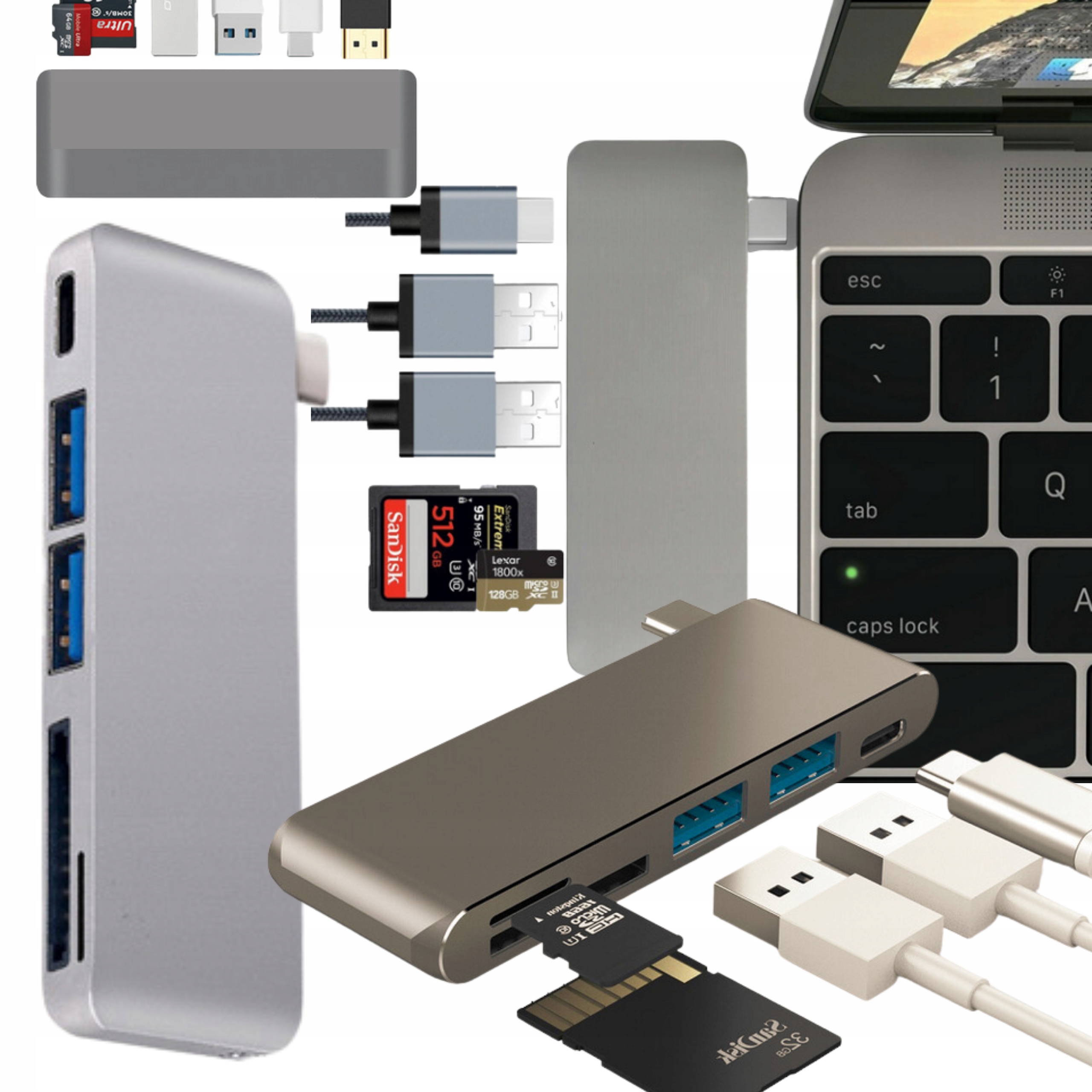 Hub Adapter 5W1 Usb-c Typ Usb 3.0 Czytnik Sd Tf