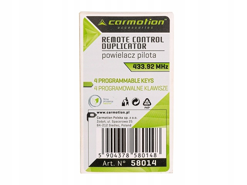 POWIELACZ PILOTA 433,92 MHZ 4 PRXYCISKI FUNKCYJNE Producent Carmotion