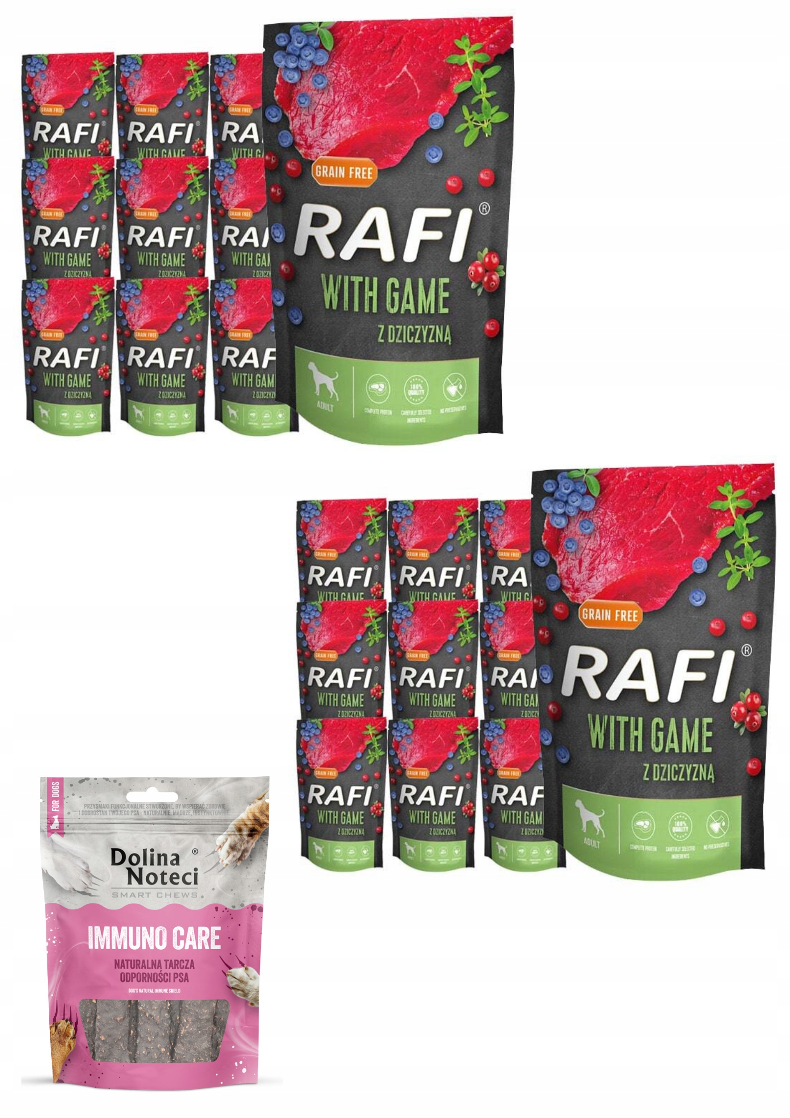 Rafi karma mokra dziczyzna 500 g 20 saszetek+ Immuno Care