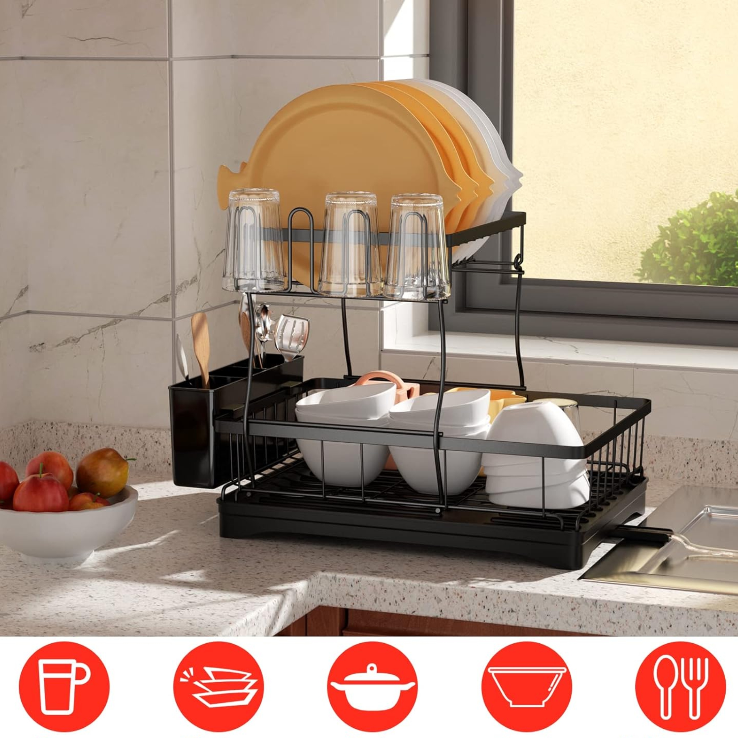 SUSZARKA DO NACZYŃ DWUPOZIOMOWA STOJĄCA OCIEKACZ CZARNA Materiał wykonania metal