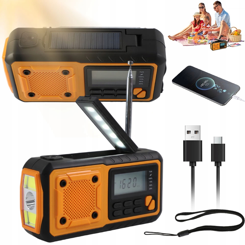 Solární Rádio S Funkcí 4000 Mah A Alarmem Pro Kempování