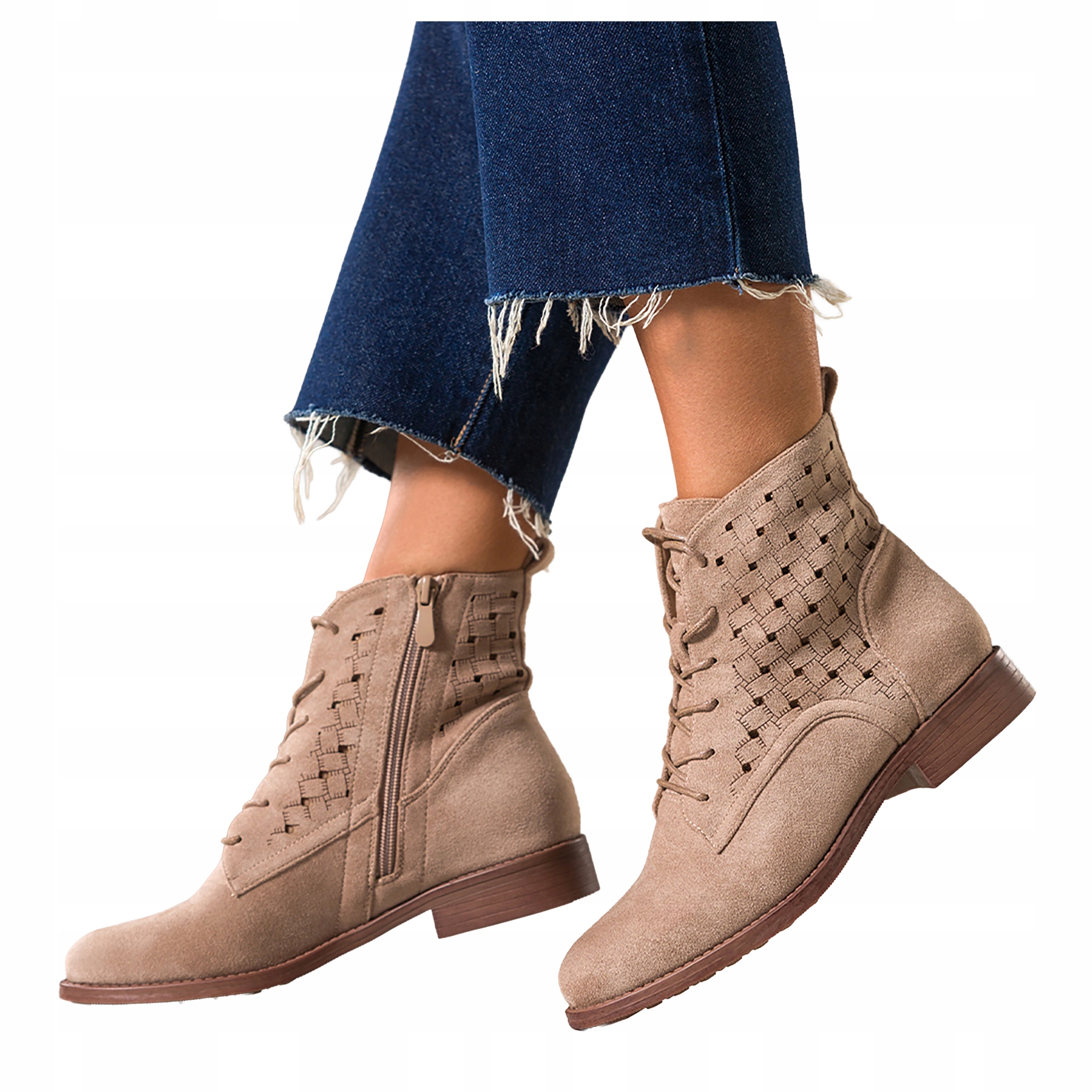 Kotníkové Boty Béžové Dámské Ploché Ažurové Svršek Šněrovací Pohodlné Módní r 36