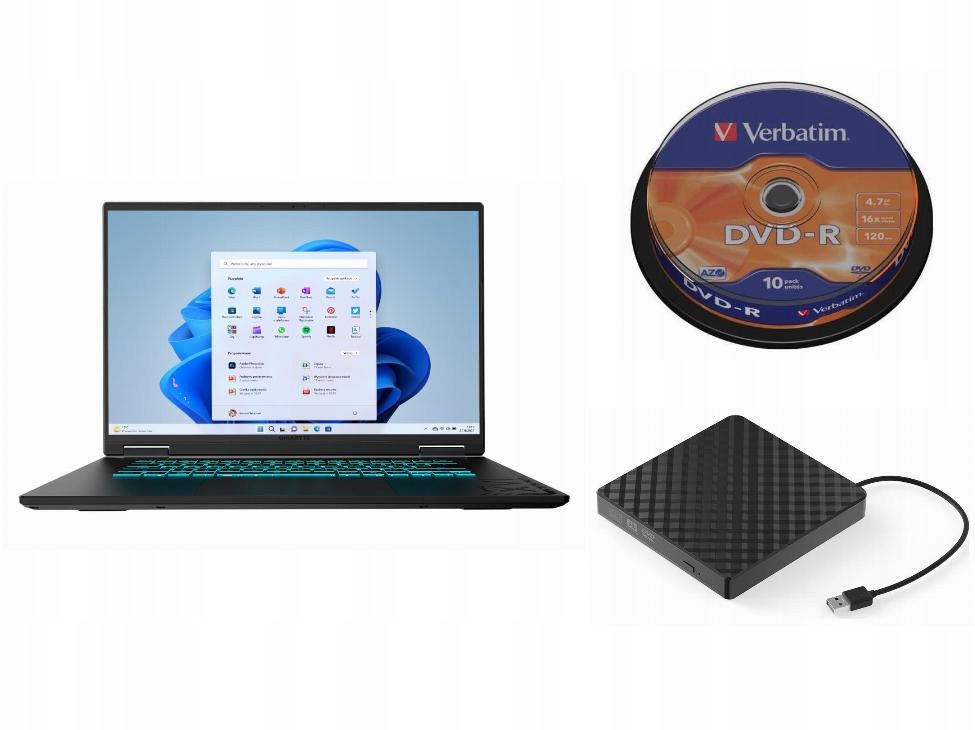 Laptop Gigabyte Windows 11 Home Intel Core 7 Zewnętrzny Napęd DVD 10