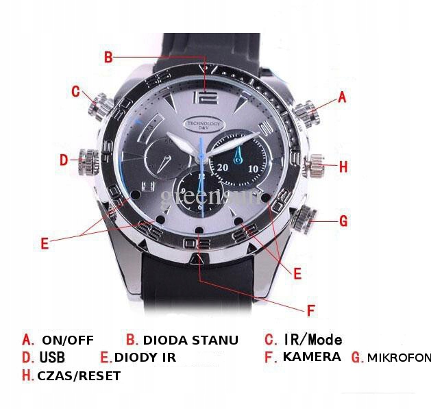 Szpiegowski ZEGAREK UKRYTA KAMERA NOC FULL HD 16GB Jakość zapisu HD (1280 x 720) Full HD (1920 x 1080)