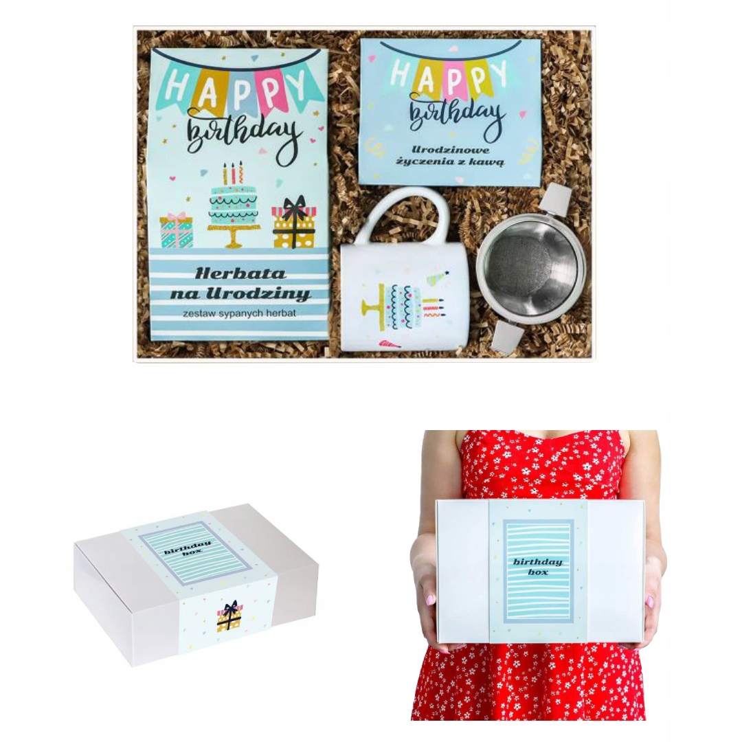 Levně Velký box s kávou a čajem na narozeniny s konvičkou a hrnkem Dárek