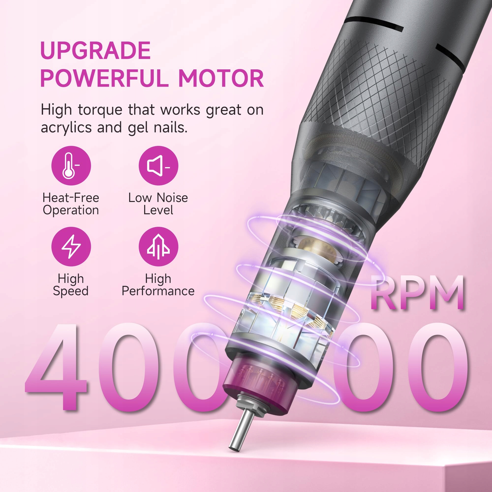 HALMAI Bezprzewodowa Frezarka Do Paznokci 40000RPM Ciemnoszara — miniatura 2
