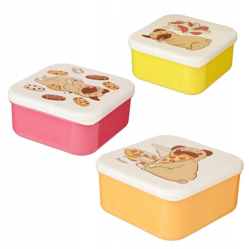

Zestaw trzech pudełek na lunch Pies mops