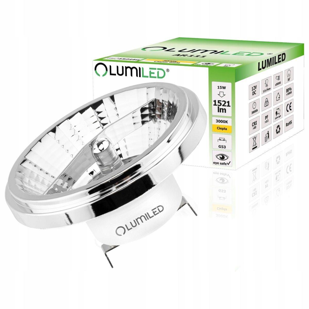 

Żarówka Led G53 AR111 15W 100W 3000K 12V Lumiled