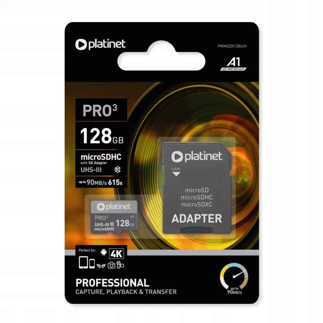 Platinet microSDXC Adaptér Sd 128GB class10 U3 A1 90MB/s [42910]